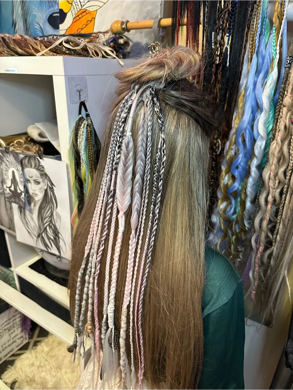 Boho Viking Dreads w/Accent Extensions - Pink, Silver & White